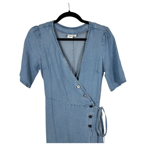 Gap Chambray Denim Side Button Wrap Dress Midi Women's Size XS - Picture 6 of 8